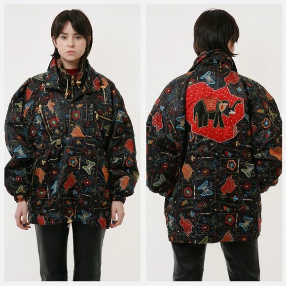 Vintage Rare Embroidered Elephant Embellished Coat Jacket Farm Rio Johnny Was - Picture 1 of 7